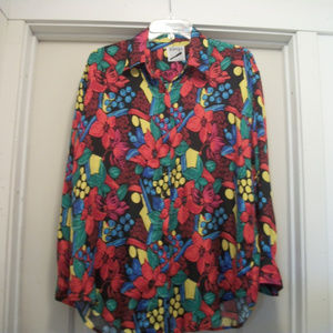 MOD MODERNIST BIG SILK SHIRT BLOUSE M